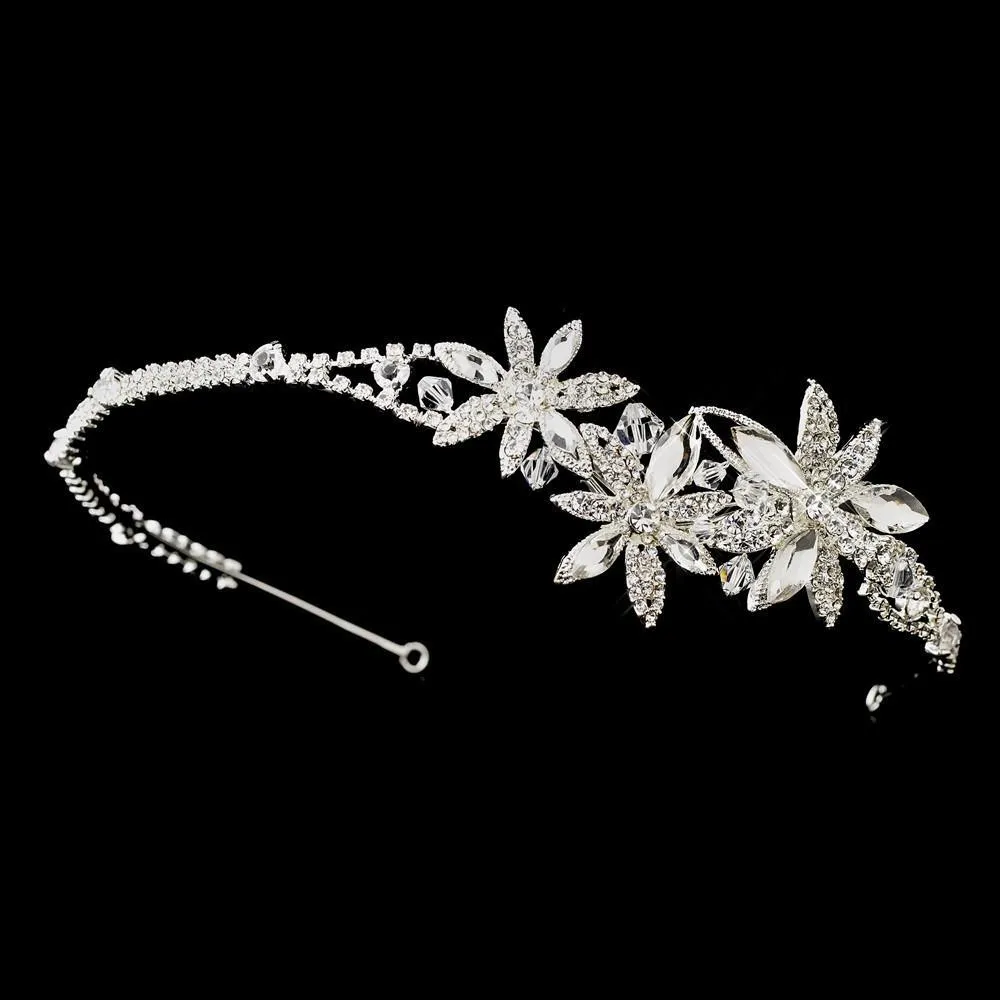 Triple Flower Accented Crystal Headband