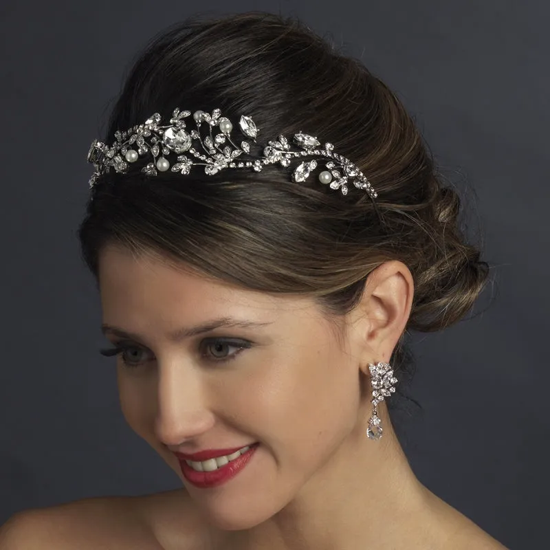 Vintage Inspired Pearl and Crystal Wedding Headband Tiara