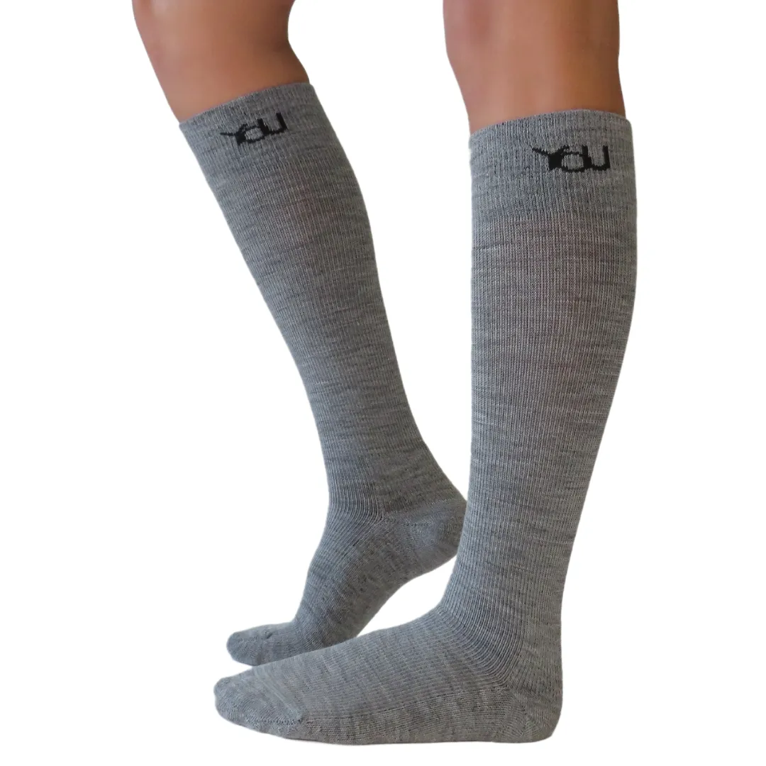 YoU® Dark Grey Merino Wool CUSHION Knee High • Travel & Sport 15-20 mmHg Compression